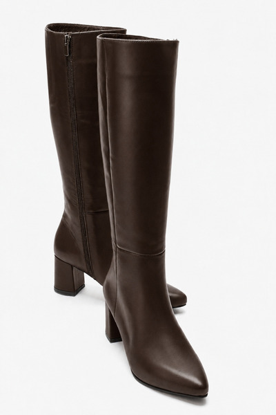 by selvi Lukka Shoes Leo Women's Genuine Leather Bitter Brown 6cm Heeled Zipp...