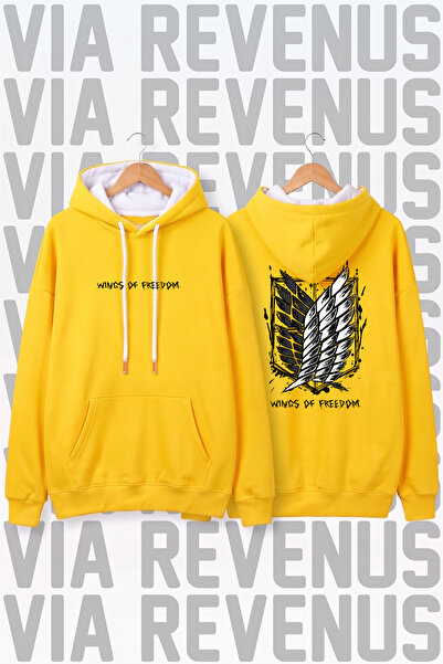 Vordevia Attack on Titan Printed Unisex Yellow Wide Fit Hoodie Sweatshirt - 3...