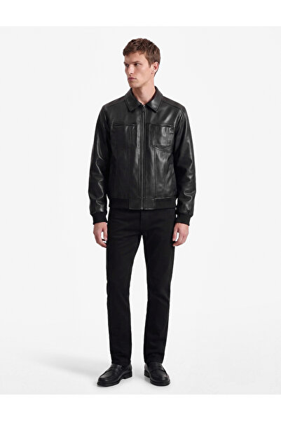 Koton Slim Fit Gömlek Yaka Fermuarlı Cepli Suni Deri Ceket