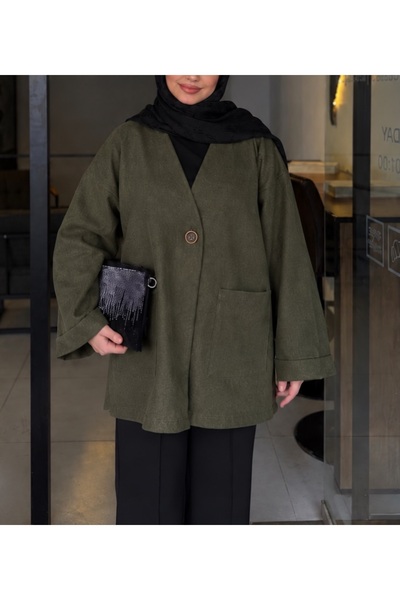 by nursel çiçek Kadın Premium Oversize Önü Düğmeli Ve Çift Cep Detaylı Tesett...