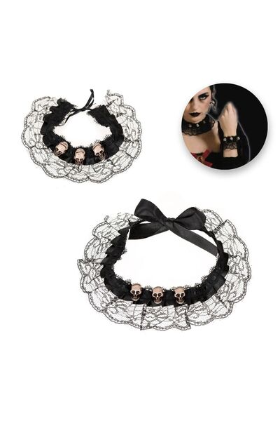 OEM Set Accesorii Deghizare Gothic Colier Choker & Bratara Neagra cu Dantela ...