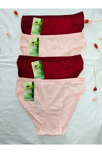 B'YOU life Bamboo Women's Panties 4-Pack in Burgundy & Pink – Soft Textured, Breathable Daily Underwear