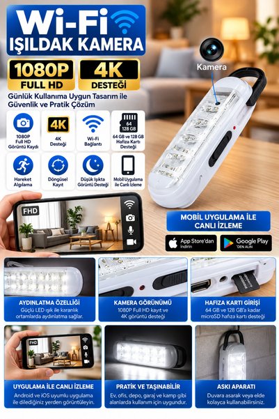 SICAK TAKİP Wi-Fi Işıldak Kamera 1080P Full HD Hafıza Kartı Destekli