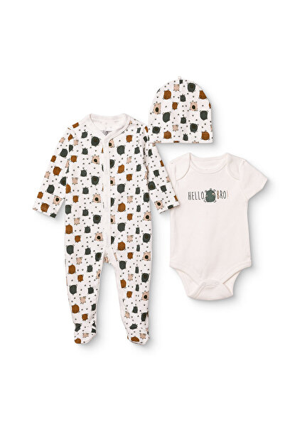 ebebek Hello Baby HelloBaby Erkek Bebek Tulum-Body-Şapka Hayvan Baskılı Çıtçı...