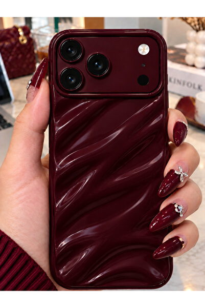 Alan Tech iPhone 17 Pro Max / 18 Pro Max Uyumlu Burgundy Dalga Desenli Kılıf ...
