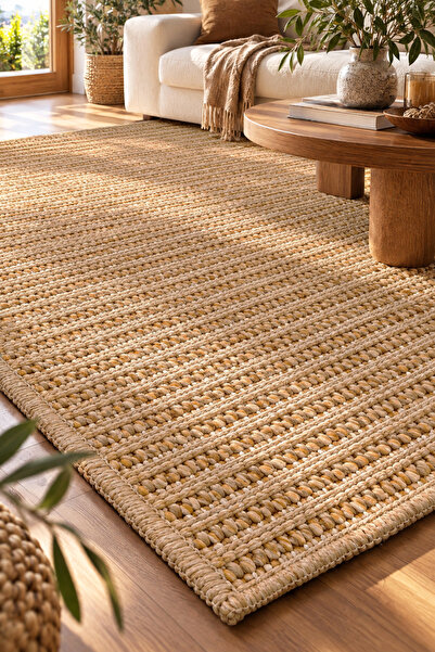 MELARİS HALI Naturel Jüt Halı Bukle Örme Kilim Sisal Hasır Halı Salon Mutfak ...