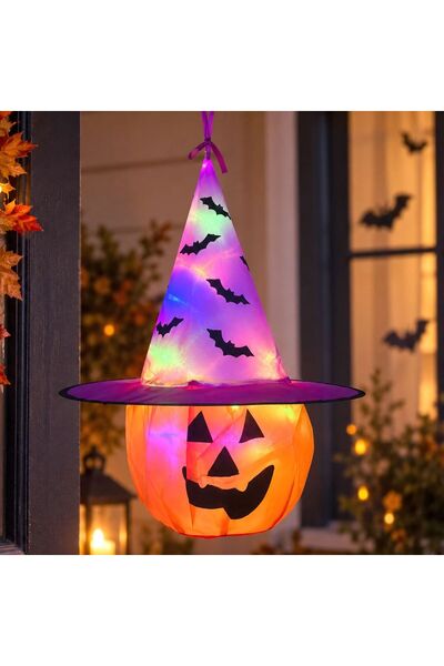 OEM Decoratiune de Halloween Suspendabila Dovleac cu Palarie & LED - 39x55cm