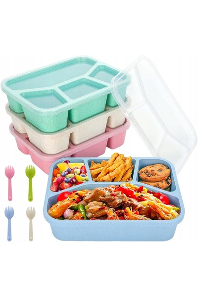 BENTO SET DE 4 CUTII PENTRU ALIMENTE CU COMPARTIMENTE ETANȘE SET DE CUTII PEN...