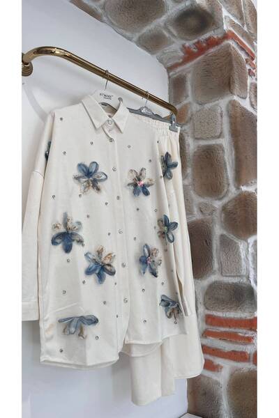 EB SCARF Floral Detailed Linen Two-Piece Set