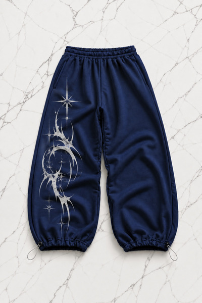 Gofeel Navy Blue Glaxy Star Printed Baggy Unisex Sweatpants