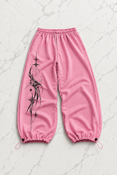 Gofeel Pink Star Light Printed Baggy Unisex Sweatpants