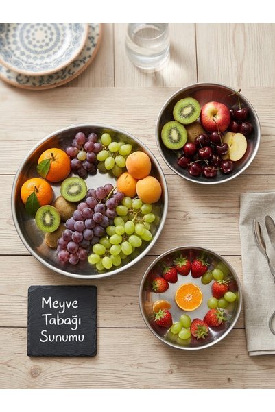 Yıldız çelik Desenli çelik 3'lü meyve sebze ve salata kasesi 15-18-23 cm