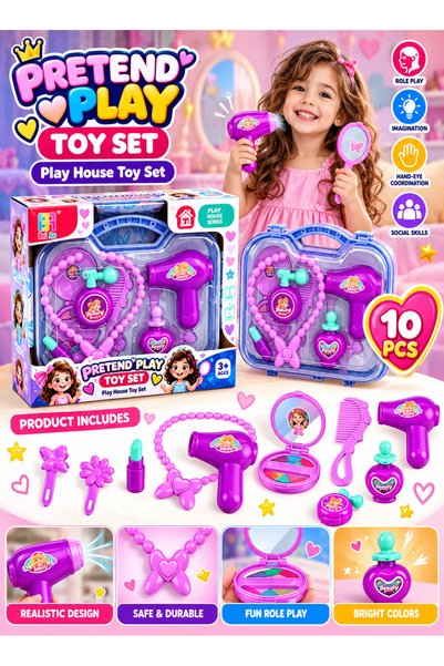 Generic Girls Pretend Play Beauty Salon Makeup Set with Hair Dryer, Mirror, C...