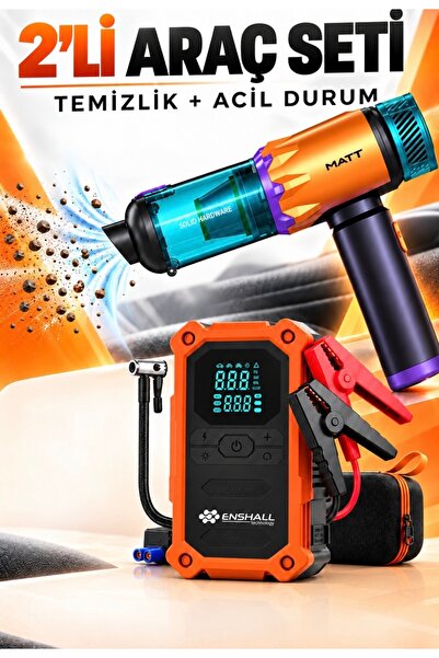 2 li Araç seti - 22,000 PA Araç Süpürgesi ve 24.000 MAH 4İN1 Akü Takviye Cihazı