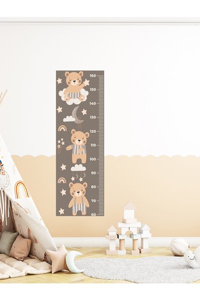 aiki Sevimli Ayıcıklar ve Bulut Temalı, Bebek & Çocuk Odası, Metre, Boy Ölçer, Duvar Sticker