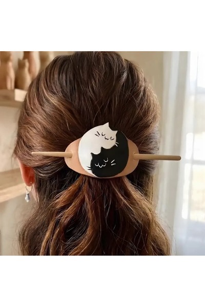 Ahmet Faik Deri Hairpin, Genuine Leather, Yin-Yang Shaped - Handmade, Craft