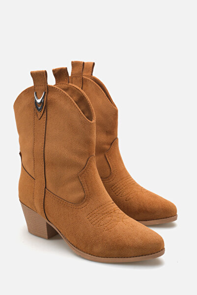 Liza Shoes Alba Women's Tan Suede Short Heel Cowboy Boots A030-K722