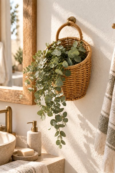NATUREL DEKOR Rattan Görünümlü Doğal Duvar Sepeti, Duvar Dekoru 14x19 cm, Boh...