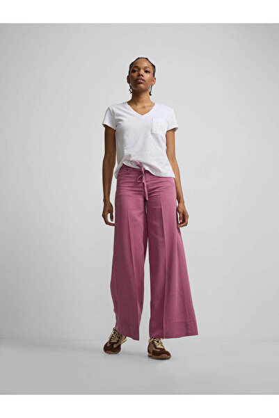 Be Hill Kadın Pembe Beli İp Bağlamalı Wide Leg Bol Paça Denim Pantolon