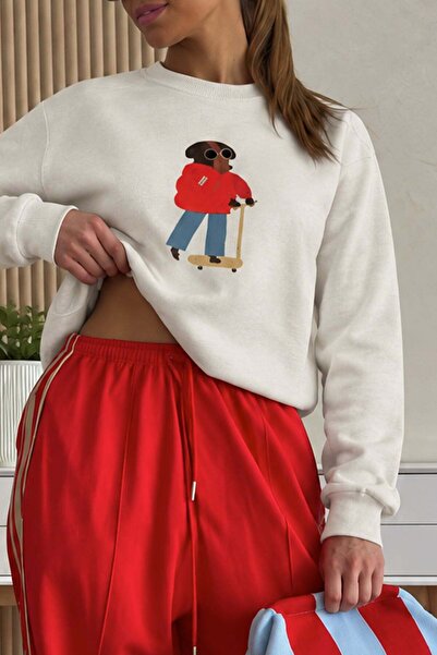 Monila Γυναικείο Premium Fabric 3 Thread Fleece Dog Printed Sweatshirt