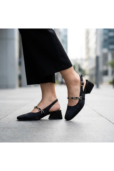 Letafia Melis Wide Heeled Shoes with Stone Chain Accessories