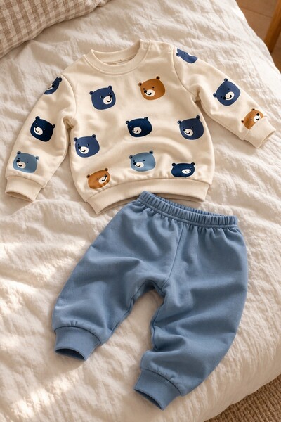METEOR BABY Erkek Bebek Ayıcık Desenli 2li Sweatshirt Alt Üst Takım Mevsimlik...