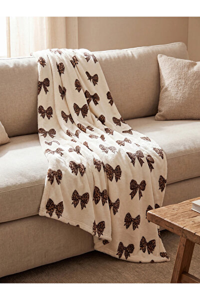 LC Waikiki Lcw Home Mixed Single Size Bow Patterned Plush Tv Blanket 100X150 cm