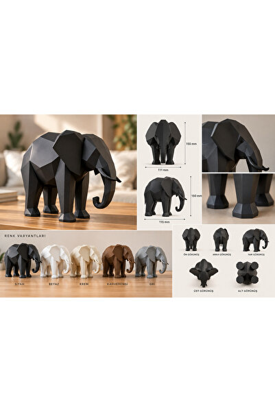 Smug Design 3D Elephant Low Poly Dekoratif Obje