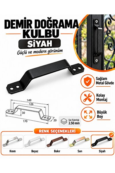 Büyük Boy Demir Doğrama Kulbu Metal Kapı Bahçe Kapısı Depo Kapısı Tutma Kolu 170 mm