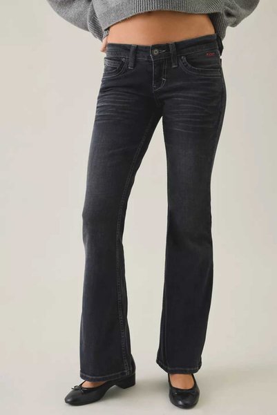BeHill Be Hill Women's Black Washed Low Waist Spanish Leg Bootcut Denim Pants