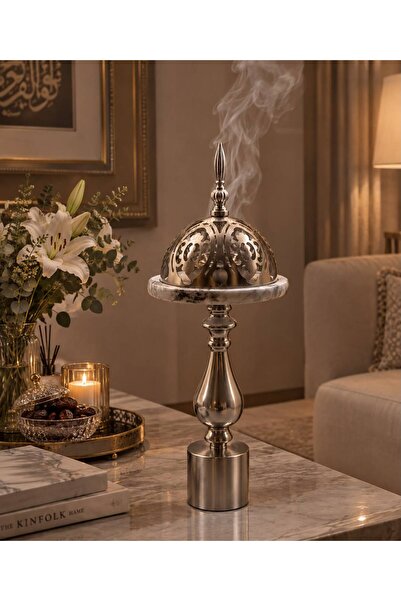 Generic Brand مبخرة فضية فاخرة بغطاء- ارتفاع 50 سم- الوان متعددة-