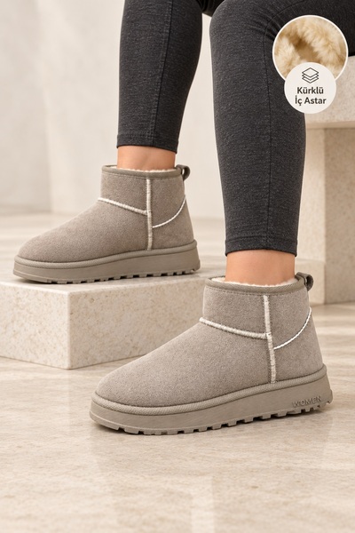 Vojo Jina Fur Inside Thick Sole Half Women's Boots Beige