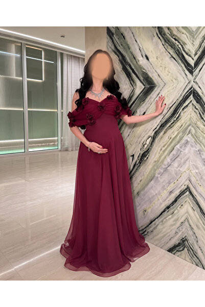 NAQWA FASHION فستان حوامل ناعم راقي من الشيفون المبطن