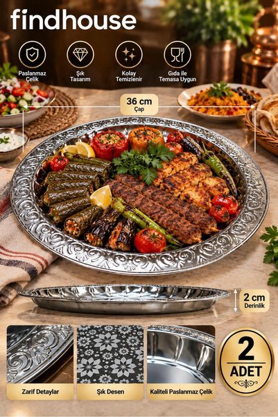 Bulika Lazer İşlemeli Paslanmaz Çelik 2 ADET Papatya Desenli Tepsi Çeyiz , Ev...