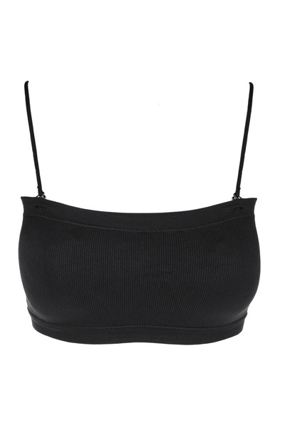 CATIANO Bustiera Strapless Ribbed Neagra cu Bretele Detasabile pentru Femei -...