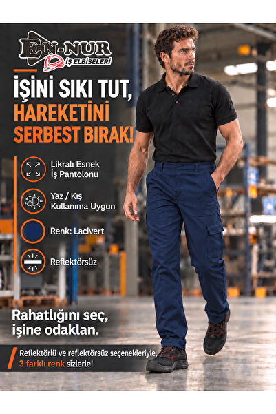 EN-NUR İŞ ELBİSELERİ بنطلون عمل مرن من الليكرا، نفس المنتج مع خيار عاكس للضوء...