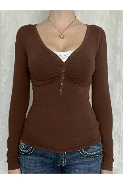 Köstebek Retro Vintage Ruched Collar Buttoned Long Sleeve Blouse