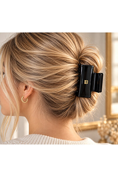 Lilith Takı Black Large Clasp Hair Clip – Shiny Hair Clip with Gold Detail | ...