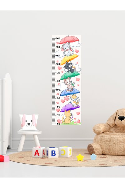aiki Şemsiyeli Kediler Temalı, Bebek & Çocuk Odası, Metre, Boy Ölçer, Duvar Sticker
