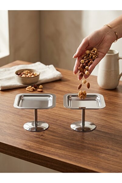 Maglor Stainless Steel Silver Color Footed Stylish Snack Bowl Coffee Side Tra...