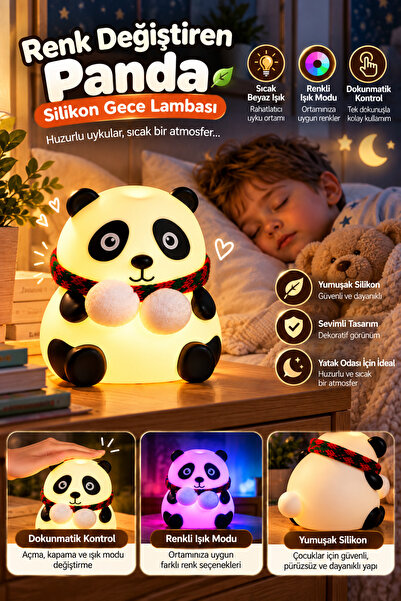 Lisinya Silicone Panda Night Light with Colorful Light Modes, Touch Controlle...