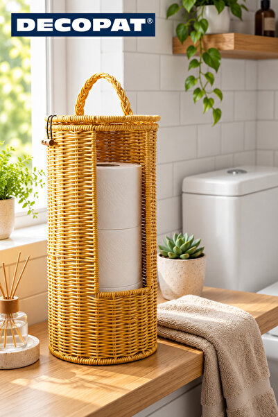 Lüx Görünüm Hasır Örgü Duvar Tipi Tuvalet Kağıtlığı – Dekoratif Banyo Organizeri