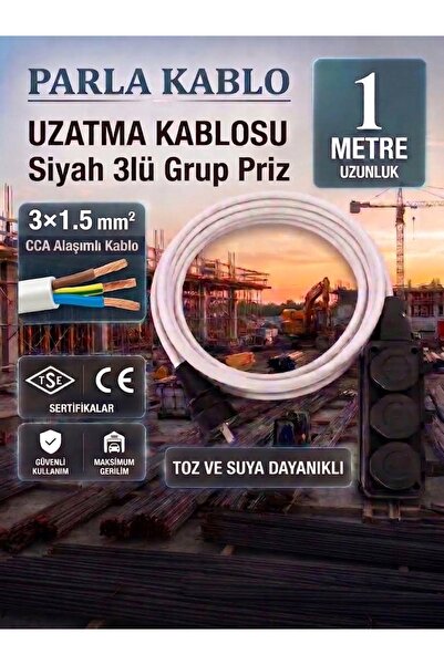 Parla Elektrik Üçlü Topraklı Kauçuk 1 Metre Uzatma Priz