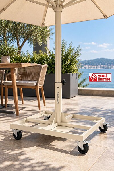 ŞEMSİYE AYAĞI - 50x50 (50mm BORULU) 4 TEKER KİLİTLİ (STOPLU) KREM