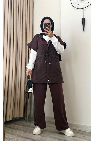 MERİÇ BOUTİQUE 3-Piece Hijab Set with Hooded Vest and Tunic with Pocket Detail