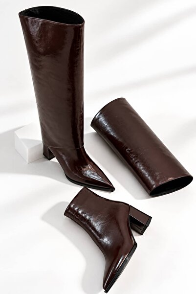 diclepolat Women's Brown Leggings Detailed Boots with Detachable Apparatus, H...
