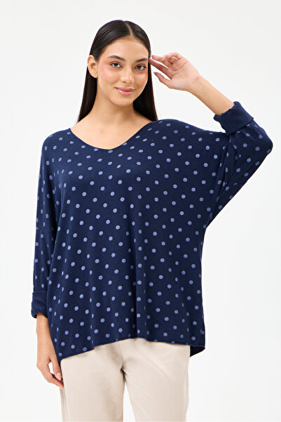 della moor Women's Navy Blue Italian Polka Dot Patterned Lycra Knitwear Sweat...