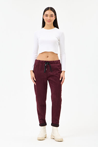 della moor Women's Burgundy Italian Lace-Up Waist Tight-Legged Lycra Suede Pa...