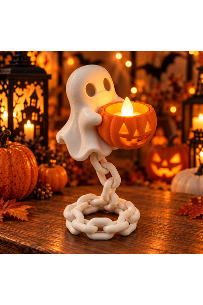 Halloween Cadılar Bayramı Özel Balkabağı Taşıyan Sevimli Hayalet LED Tea Light Gece Lambası – Dekoratif Masa Lambası 20 cm