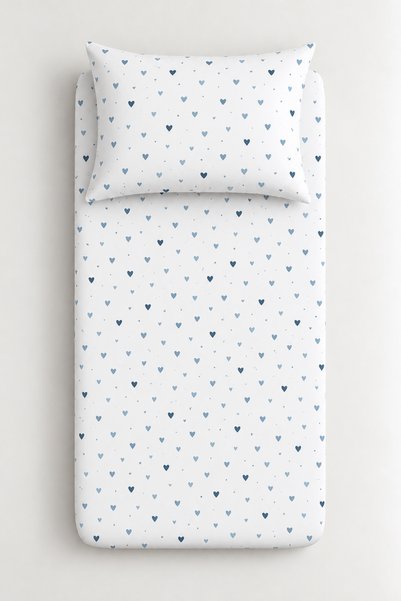 Marlenka Home Tex %100 Pamuk Lastikli Çarşaf Seti - Mavi Kalpler Desenli Çarş...